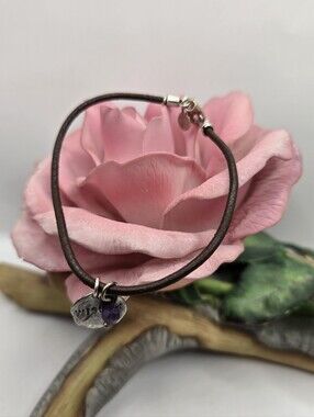 WISDOM Brown Leather Cord Bracelet with Purple Charm